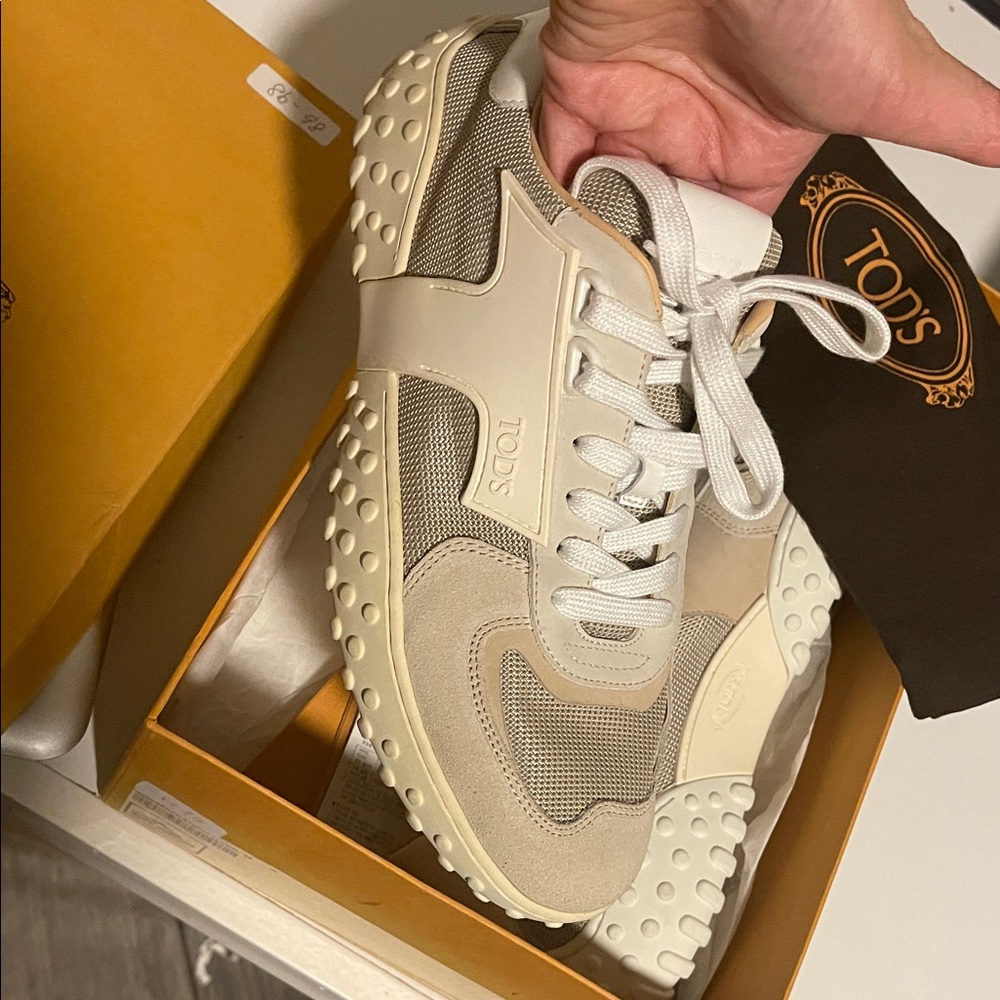 Tod's Beige and White Mixed-Material Sneakers